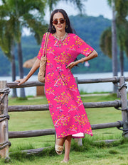 Zeagoo Women Long Sun Dress Summer T Shirt Dresses Beach Dress Casual Short Sleeve Tropical O Neck A Line Maxi Dresses Loose Side Slit Cover Up with Pockets 2025 Black XXL