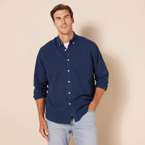 Amazon Essentials Men's Long Sleeve Shirts Casual - Regular-Fit Pocket Oxford