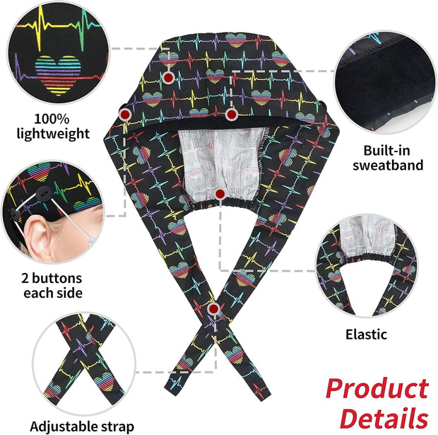 ABAMERICA Working Caps with Button and Sweatband, Adjustable Working Hats for Women Men, One Size(Tie Back or Toggle)