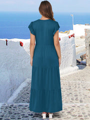ANRABESS Womens Summer Casual Maxi Dress V Neck Ruffle Sleeve Long Dresses Fashion Flowy Tiered Boho Beach Vacation Sundress Black Large