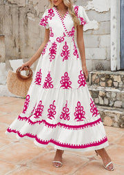 PRETTYGARDEN Womens 2025 Summer Casual V Neck Boho Maxi Dress Flowy Aline Bell Sleeve Tiered Floral Dresses with Pocket (Floral Apricot Black,X-Large)