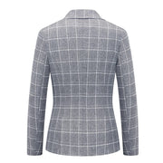 Womens 2 Piece Plaid Suits Set Business Office One Button Blazer Jacket Casual Long Sleeve Pant Suit Set