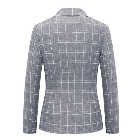 Womens 2 Piece Plaid Suits Set Business Office One Button Blazer Jacket Casual Long Sleeve Pant Suit Set