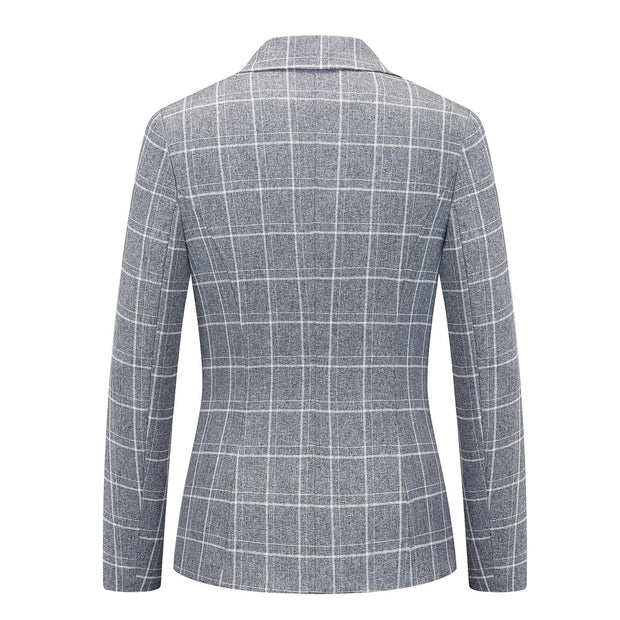 Womens 2 Piece Plaid Suits Set Business Office One Button Blazer Jacket Casual Long Sleeve Pant Suit Set