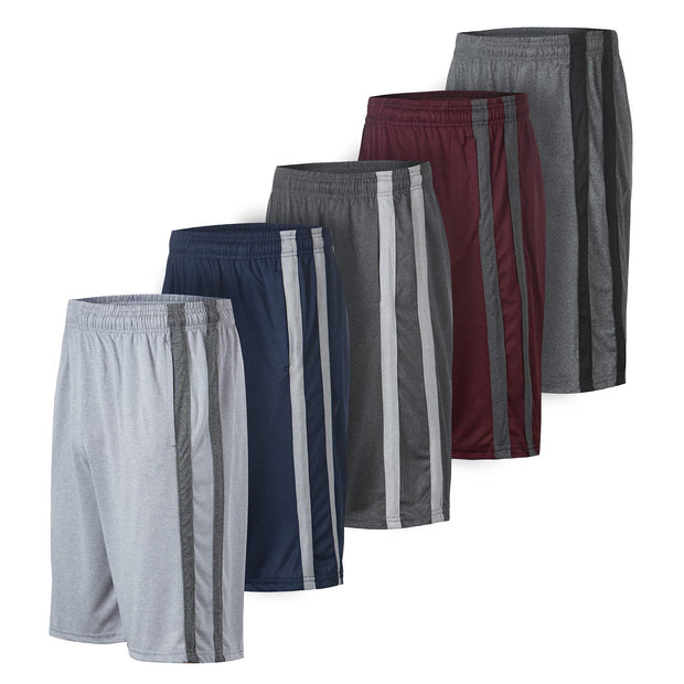 5 Pack: Men's Dry-Fit Sweat Resistant Active Athletic Performance Shorts
