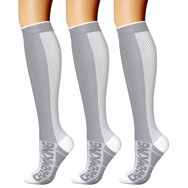 CHARMKING Compression Socks for Women & Men Circulation (3 Pairs) 15-20 mmHg is Best Support for Athletic Running Cycling
