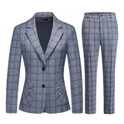 Womens 2 Piece Plaid Suits Set Business Office One Button Blazer Jacket Casual Long Sleeve Pant Suit Set