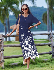Zeagoo Women Long Sun Dress Summer T Shirt Dresses Beach Dress Casual Short Sleeve Tropical O Neck A Line Maxi Dresses Loose Side Slit Cover Up with Pockets 2025 Black XXL