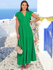 ANRABESS Womens Summer Casual Maxi Dress V Neck Ruffle Sleeve Long Dresses Fashion Flowy Tiered Boho Beach Vacation Sundress Black Large