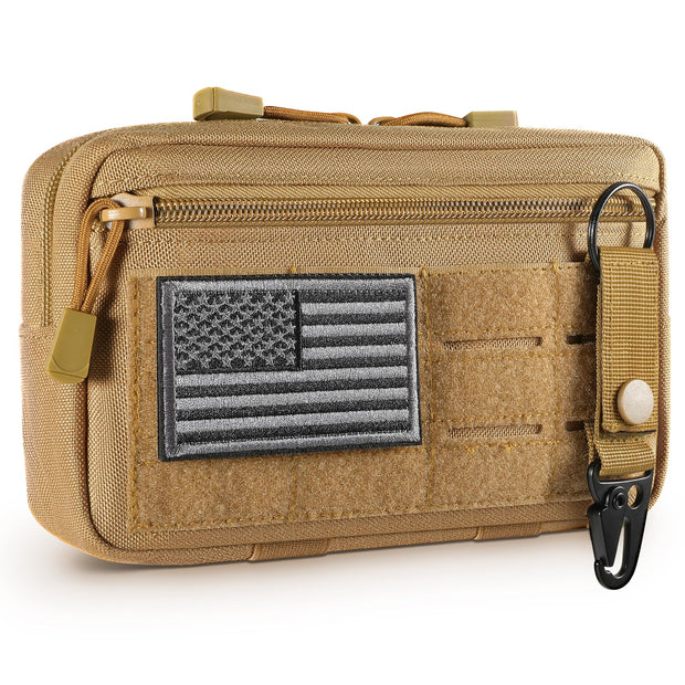 Tactical Molle Admin Pouch Utility Laser Cut EDC Tool Pouch Bag Horizontal Modular Pouches Include US Flag Patch and Keychain