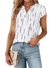 Blooming Jelly Women's Dressy Casual Tops Business Work Blouses White Button Down Shirts Cap Sleeve V Neck Tshirt