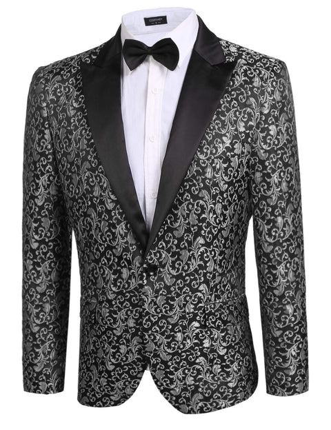 COOFANDY Men's Paisley Tuxedo Jacket One Button Dress Suit Jacket Floral Blazer for Dinner Party Prom Wedding