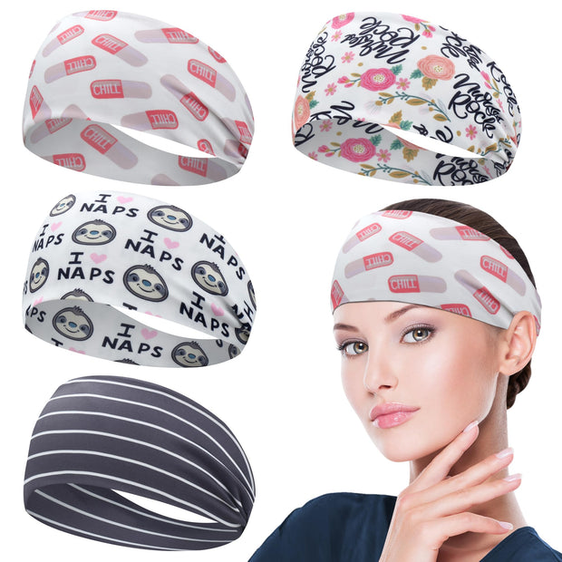 ABAMERICA Headbands with Button for Mask, Wide Nurses Headbands Non Slip Elastic Ear Protection for Women Men Doctors Sweatband Headband (BUTTON- 1 PACK COLOR05)