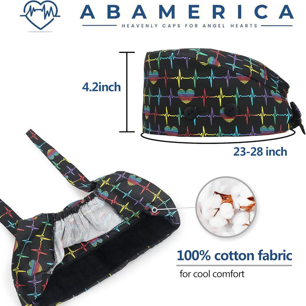 ABAMERICA Working Caps with Button and Sweatband, Adjustable Working Hats for Women Men, One Size(Tie Back or Toggle)