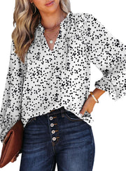 Dokotoo Women's Casual V Neck Alicia Floral Print Smocked Long Sleeve Chiffon Blouses Bohemian Top Shirts
