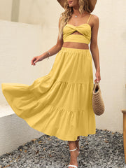 ANRABESS Women’s Summer Boho Flowy Swing Tiered A-Line Maxi Skirt 2025 Fashion Trendy Elastic Waist Pleated Long Beach Dress