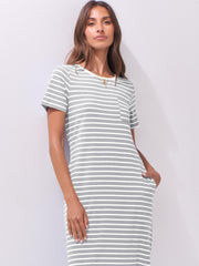 ANRABESS Womens Summer Casual Midi Dress Short Sleeve Crewneck T Shirt Long Dresses Split Stripe Beach Vacation Travel Outfit Small