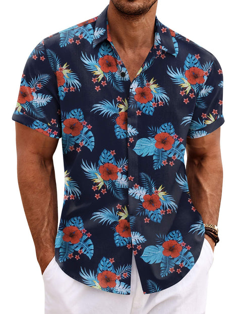 COOFANDY Men's Linen Shirts Short Sleeve Casual Shirts Button Down Shirt for Men Beach Summer Wedding Shirt