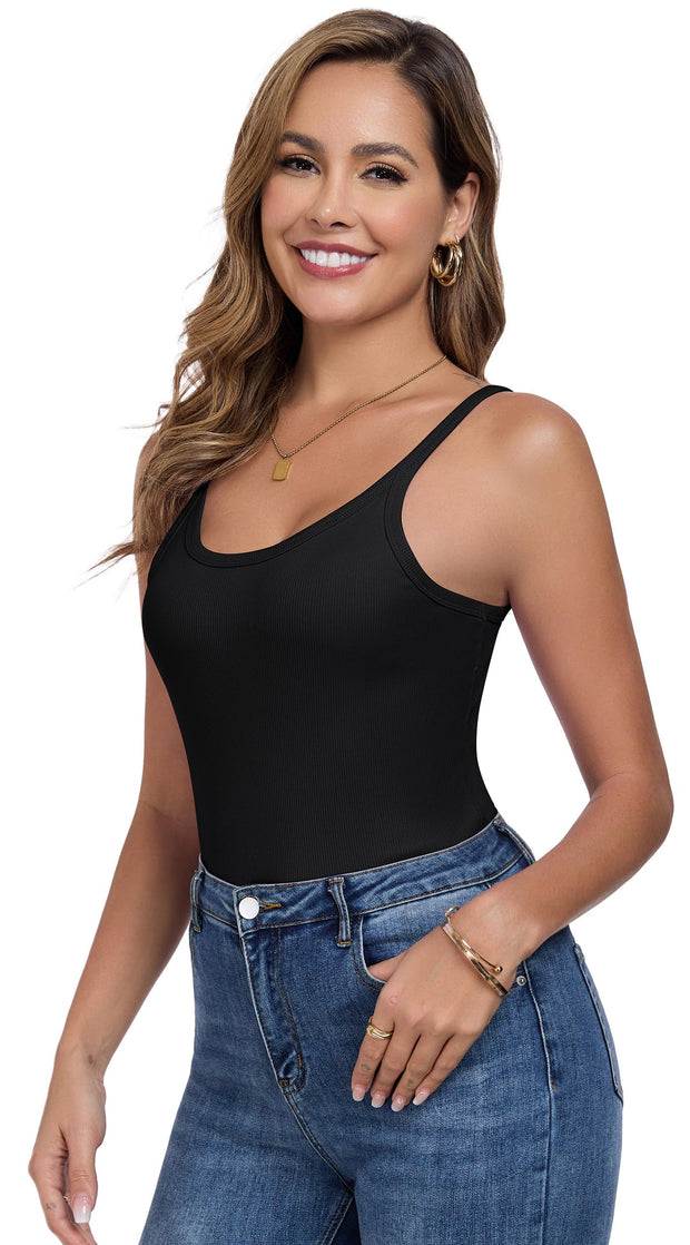 Womens Tank Tops Spaghetti Straps Scoop Neck Ribbed Slim Fitted Summer Workout Camisole Basic Layering Shirts