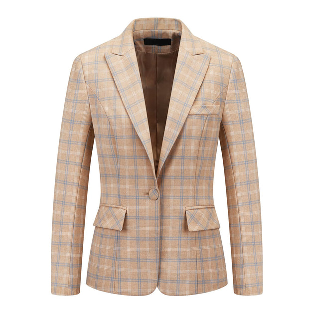 Womens 2 Piece Plaid Suits Set Business Office One Button Blazer Jacket Casual Long Sleeve Pant Suit Set