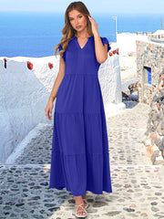 ANRABESS Womens Summer Casual Maxi Dress V Neck Ruffle Sleeve Long Dresses Fashion Flowy Tiered Boho Beach Vacation Sundress Black Large