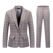 Womens 2 Piece Plaid Suits Set Business Office One Button Blazer Jacket Casual Long Sleeve Pant Suit Set