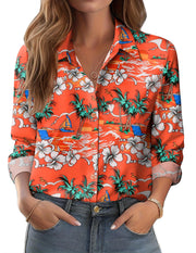 Zeagoo Button Down Shirts for Women Dressy Floral Printed Long Sleeve Blouse Business Casual Work Tops