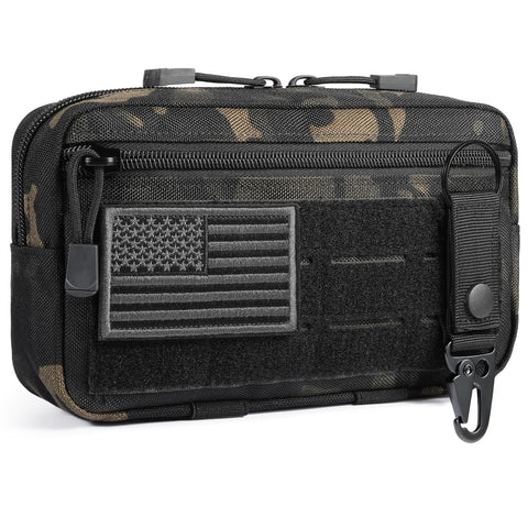 Tactical Molle Admin Pouch Utility Laser Cut EDC Tool Pouch Bag Horizontal Modular Pouches Include US Flag Patch and Keychain