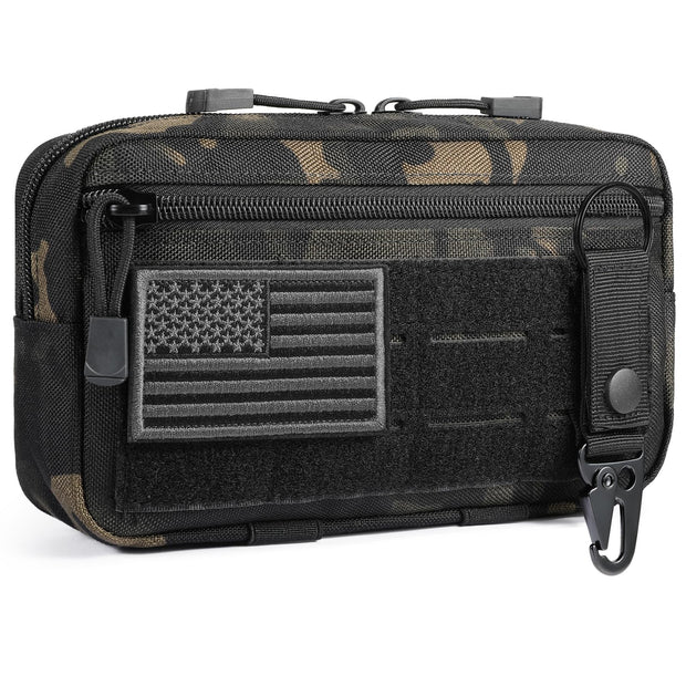 Tactical Molle Admin Pouch Utility Laser Cut EDC Tool Pouch Bag Horizontal Modular Pouches Include US Flag Patch and Keychain