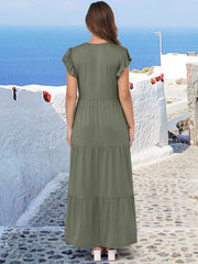 ANRABESS Womens Summer Casual Maxi Dress V Neck Ruffle Sleeve Long Dresses Fashion Flowy Tiered Boho Beach Vacation Sundress Black Large