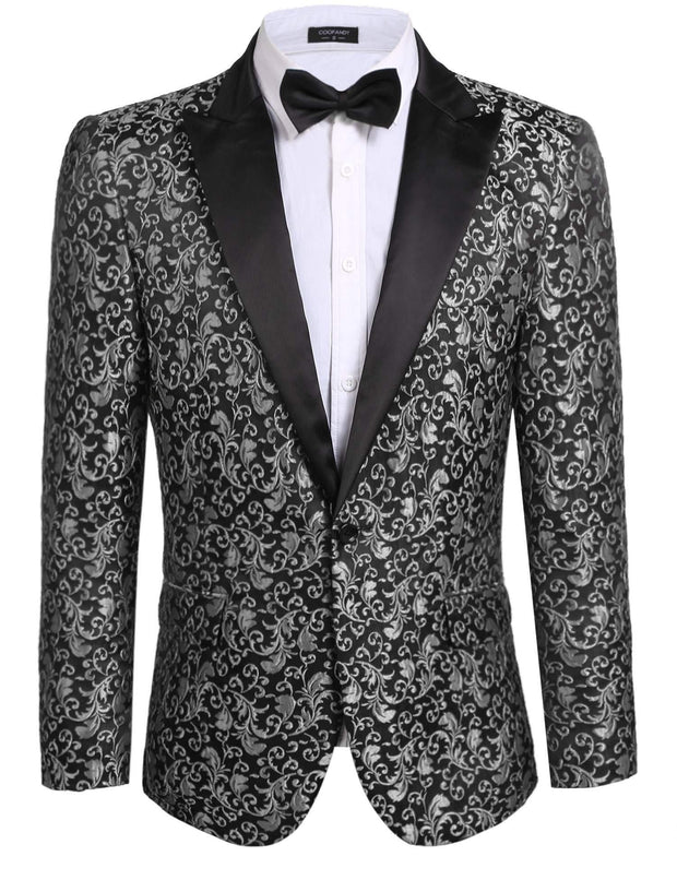 COOFANDY Men's Paisley Tuxedo Jacket One Button Dress Suit Jacket Floral Blazer for Dinner Party Prom Wedding