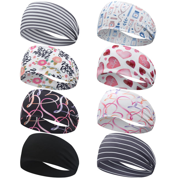 ABAMERICA Headbands with Button for Mask, Wide Nurses Headbands Non Slip Elastic Ear Protection for Women Men Doctors Sweatband Headband (BUTTON- 1 PACK COLOR05)