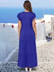 ANRABESS Womens Summer Casual Maxi Dress V Neck Ruffle Sleeve Long Dresses Fashion Flowy Tiered Boho Beach Vacation Sundress Black Large