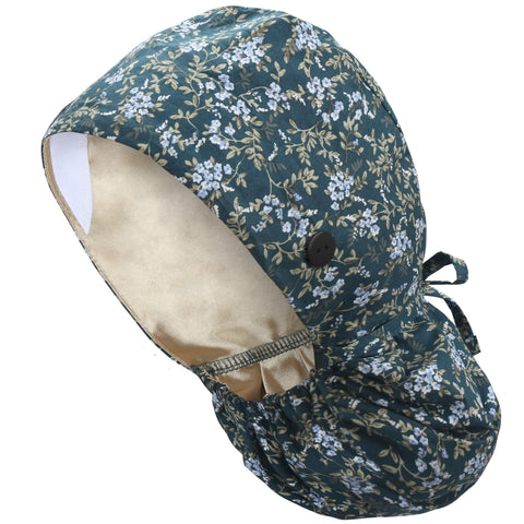 QBA Adjustable Working Cap with Button, Satin-Lined Hat, Cotton Working Hat Sweatband, Elastic Tie Back Hats Unisex