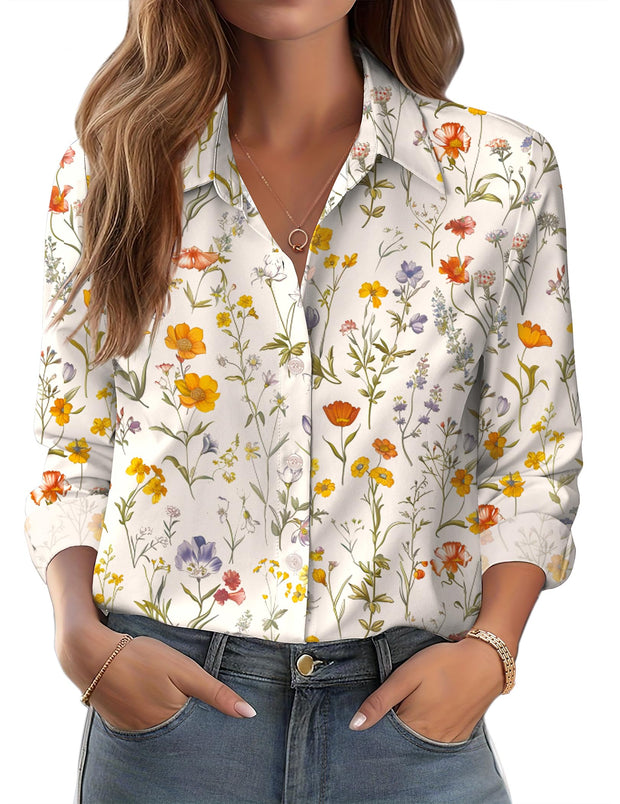 Zeagoo Button Down Shirts for Women Dressy Floral Printed Long Sleeve Blouse Business Casual Work Tops