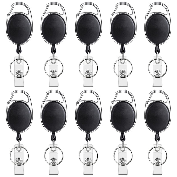 Teskyer Badge Reel, 5 Pack Retractable Badge Holders with Carabiner Belt Clip and Key Ring for ID Card Holder and Keychain