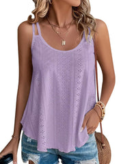 KKJ Womens Cute Tank Tops Eyelet Sleeveless Spaghetti Strap Scoop Neck Loose Casual 2025 Summer Beach Vacation Flowy Shirts
