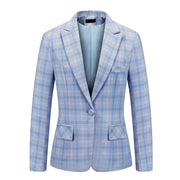 Womens 2 Piece Plaid Suits Set Business Office One Button Blazer Jacket Casual Long Sleeve Pant Suit Set
