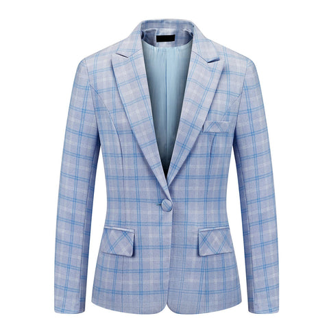 Womens 2 Piece Plaid Suits Set Business Office One Button Blazer Jacket Casual Long Sleeve Pant Suit Set