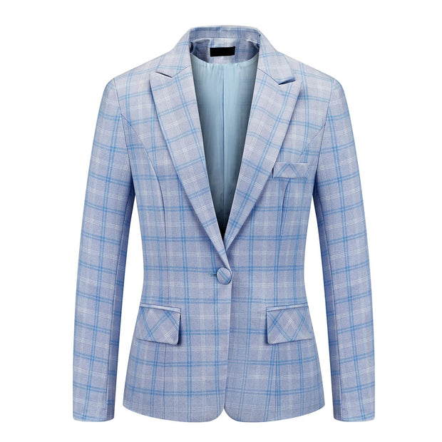 Womens 2 Piece Plaid Suits Set Business Office One Button Blazer Jacket Casual Long Sleeve Pant Suit Set