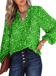 Dokotoo Women's Casual V Neck Alicia Floral Print Smocked Long Sleeve Chiffon Blouses Bohemian Top Shirts