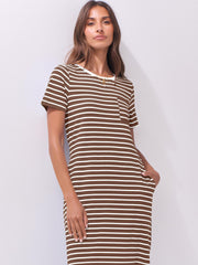 ANRABESS Womens Summer Casual Midi Dress Short Sleeve Crewneck T Shirt Long Dresses Split Stripe Beach Vacation Travel Outfit Small