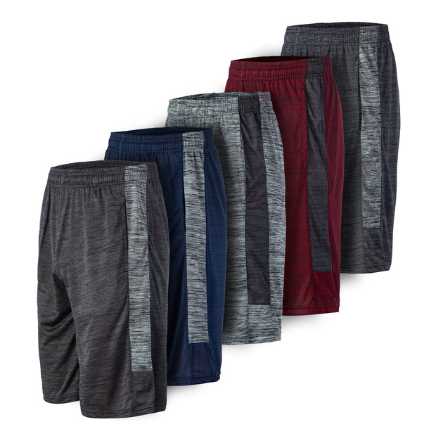 5 Pack: Men's Dry-Fit Sweat Resistant Active Athletic Performance Shorts