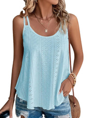 KKJ Womens Cute Tank Tops Eyelet Sleeveless Spaghetti Strap Scoop Neck Loose Casual 2025 Summer Beach Vacation Flowy Shirts