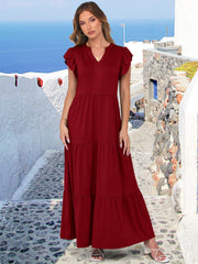ANRABESS Womens Summer Casual Maxi Dress V Neck Ruffle Sleeve Long Dresses Fashion Flowy Tiered Boho Beach Vacation Sundress Black Large