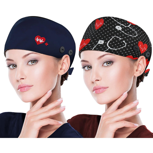 ABAMERICA Working Caps with Button and Sweatband, Adjustable Working Hats for Women Men, One Size(Tie Back or Toggle)