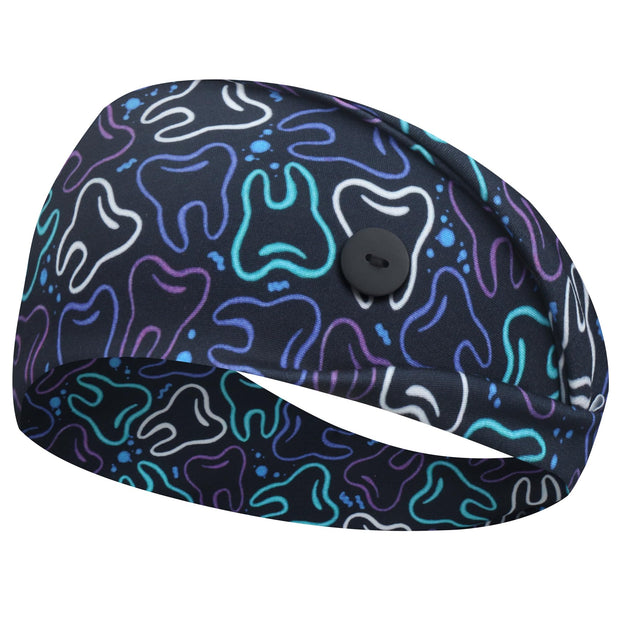 ABAMERICA Headbands with Button for Mask, Wide Nurses Headbands Non Slip Elastic Ear Protection for Women Men Doctors Sweatband Headband (BUTTON- 1 PACK COLOR05)
