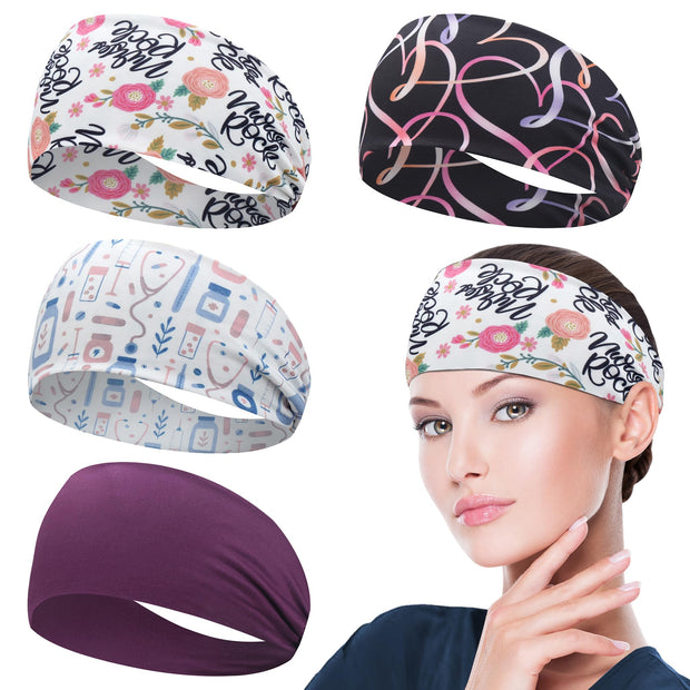 ABAMERICA Headbands with Button for Mask, Wide Nurses Headbands Non Slip Elastic Ear Protection for Women Men Doctors Sweatband Headband (BUTTON- 1 PACK COLOR05)
