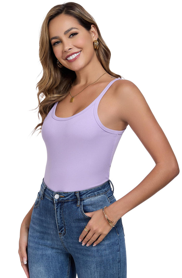 Womens Tank Tops Spaghetti Straps Scoop Neck Ribbed Slim Fitted Summer Workout Camisole Basic Layering Shirts
