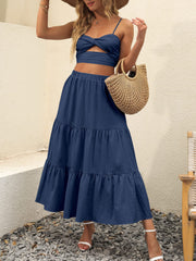 ANRABESS Women’s Summer Boho Flowy Swing Tiered A-Line Maxi Skirt 2025 Fashion Trendy Elastic Waist Pleated Long Beach Dress